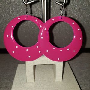Fuschia pink Vintage Style Polka dot earrings